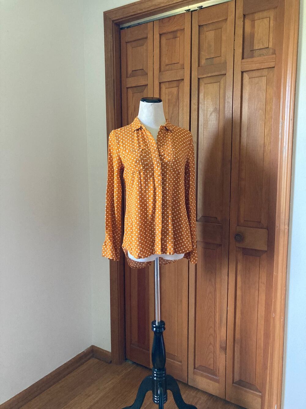 Per Se Yellow Polkadot Buttondown Shirt, Size S